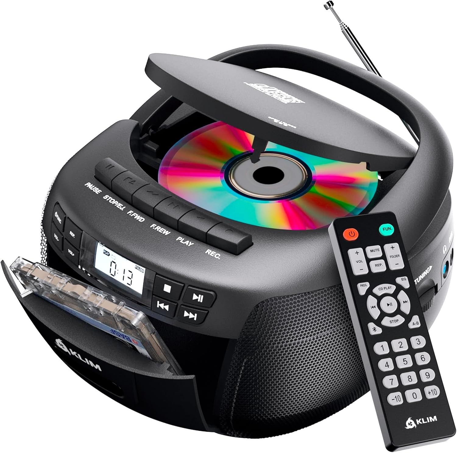 KLIM CD + Cassette Tape Player, Stereo Boombox, AM/FM Portab