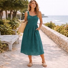 J.Crew Teal Embroidered Midi Dress 6 Sleeveless Cotton Starburst Eyelet Summer