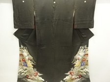 7702242: JAPANESE KIMONO / ANTIQUE TOMESODE / SILK / KINSHA / CRANE
