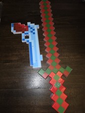 Minecraft Red Green Diamond Enchanted 24" Light Up Toy Sword AND MINECRAFT GUN