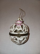 Christmas Ornament Hanging Trinket Box White Pink Gold Genuine Seagull Studios