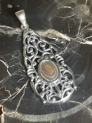 Beautiful Southwestern Abalone And Sterling Silver Filigree Pendant