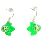 Bee & Leaf Dangle Earrings Made with a white Lego Bee tile and Green Lego Leaf — photo 1