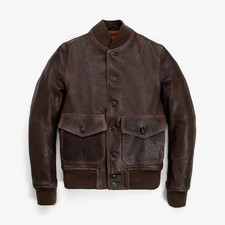 Mens Brown Genuine Leather Bomber Jacket Vint...