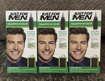 Just For Men H-45 DARK BROWN Hair color Shampoo In ( 3 pack )