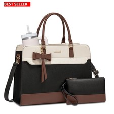 Laptop Tote Bag Women 15.6 In PU Leather Waterproof Work Business Teacher Large