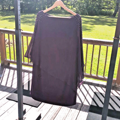 X by Xscape Chiffon Cape Overlay Dress Sz 18W Beaded Burgundy Whimsigoth Glam 