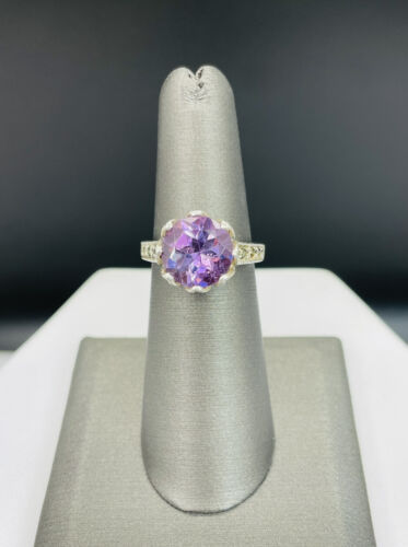 Sterling Silver 925 Amethyst and Marcasite Gemsto… - image 1