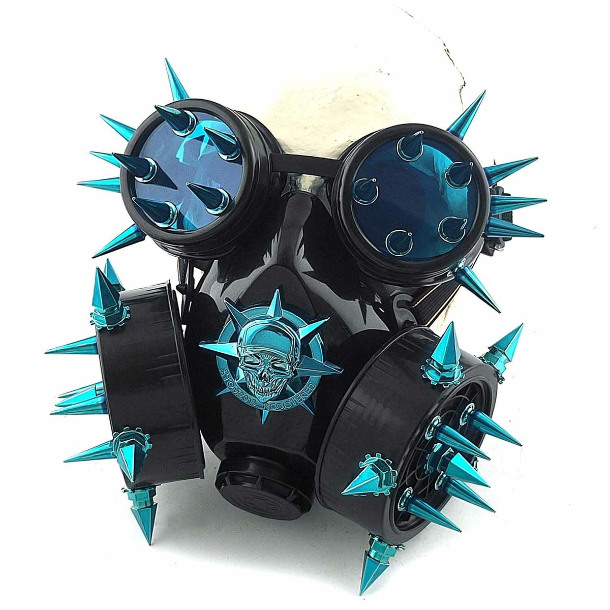 Spiked Cyber Goth Respirator Gas Mask Cosplay Blue Spike