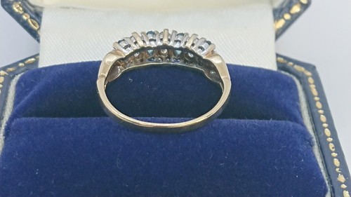 Anillo Vintage Topacio Azul y Circonita Cúbica Media Eternidad Oro 9ct - Talla L - Imagen 6 de 10
