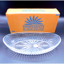 Princess House Highlights Lead Crystal 10" Oval Bowl Made in USA Vintage