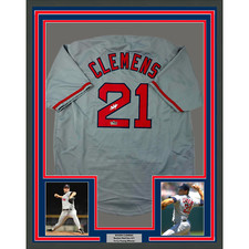 Framed Facsimile Autographed Roger Clemens 33x42 Boston Grey Reprint Laser Auto