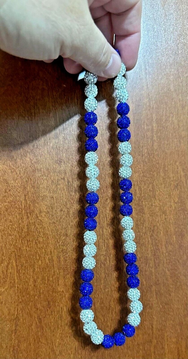 Rhinestone Disco Ball Crystal Beaded Baseball Necklace Royal Blue