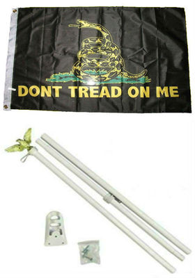 2x3 2'x3' Gadsden Black Yellow Don't Tread On Me Flag White Pole Kit Set