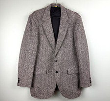 Harris Tweed Blazer Mens Vintage 100 Wool Stuart Shaines Jacket Black Grey LG 