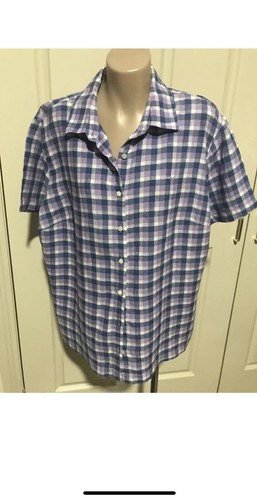 Short Sleeve Checked Linen Shirt Size 
