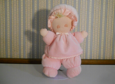 Eden soft plush pink velour sleeping baby doll satin tummy bow 11