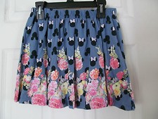 NWT Girl's Disney Minnie Mouse Blue floral stretchband knee lenght skirt Sz L