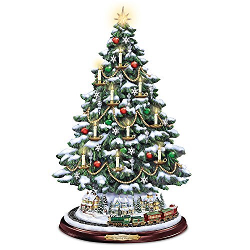 Bradford Thomas Kinkade Candlelit Tabletop Tree Lights & Music & Rotating Train