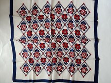 Womans Scarf Floral Design White Blue 21in Square Roses Head Neck Bandana Japan