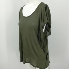 Hinge Sheer Green Ruffle Top Size S Stretch Soft Sleeve Casual Blouse T-Shirt
