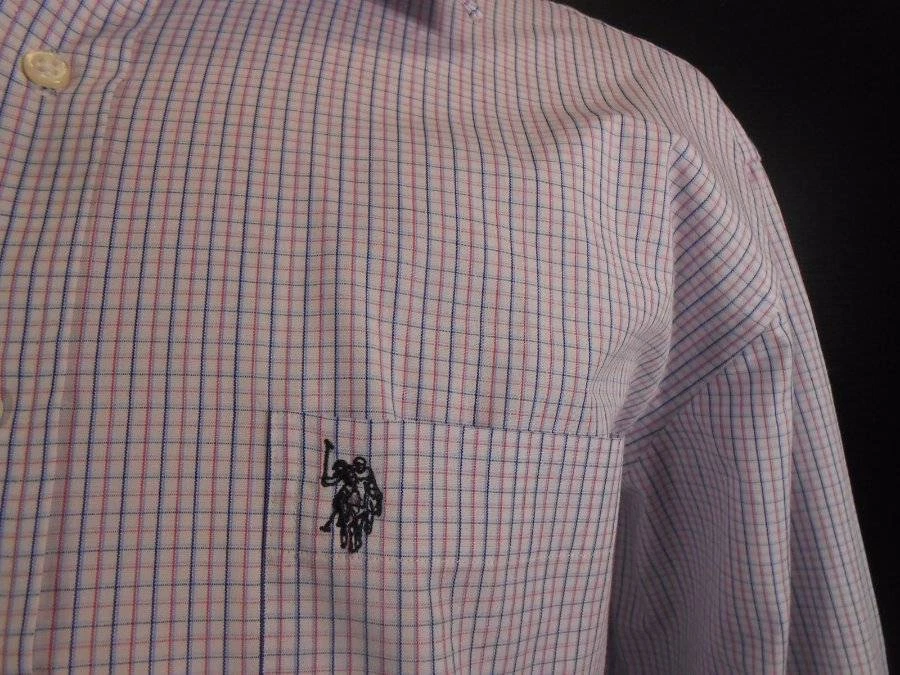 Bonito polo para hombre XL 17 34/35 EE. UU. Assn. Camisa con botones LS diseño a cuadros multicolor Foto 4 de 4