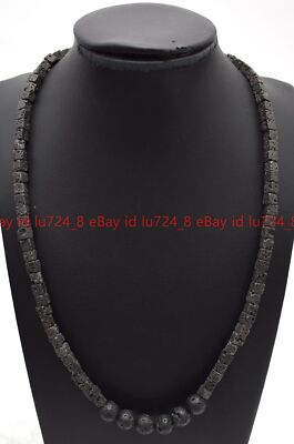 Fashion 5x5mm Square &Round Natural Black Lava Rock Gems Beads Necklace 14-32''