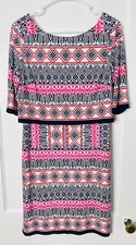 Eliza J Dress 10 Blouson Geometric Stretch Classic Business Casual Boatneck Art