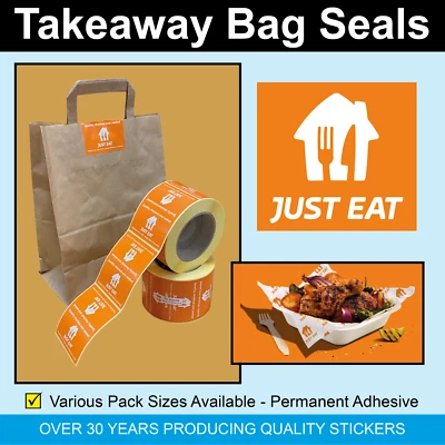 Just Eat Takeaway Paper / Plastic Bag / Pizza Box Seals - Labels / Stickers