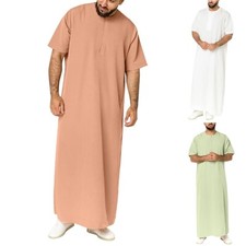 Mens Muslim Clothing Saudi Jubba Arab Kaftan Islamic Abaya Thobe Long Dress Robe