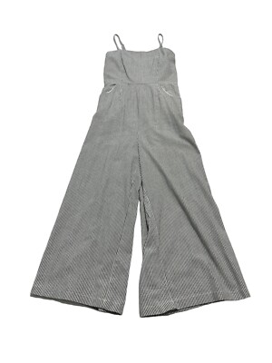 Ally Womens White Navy Pinstripe Sleeveless Jumpsuit Size