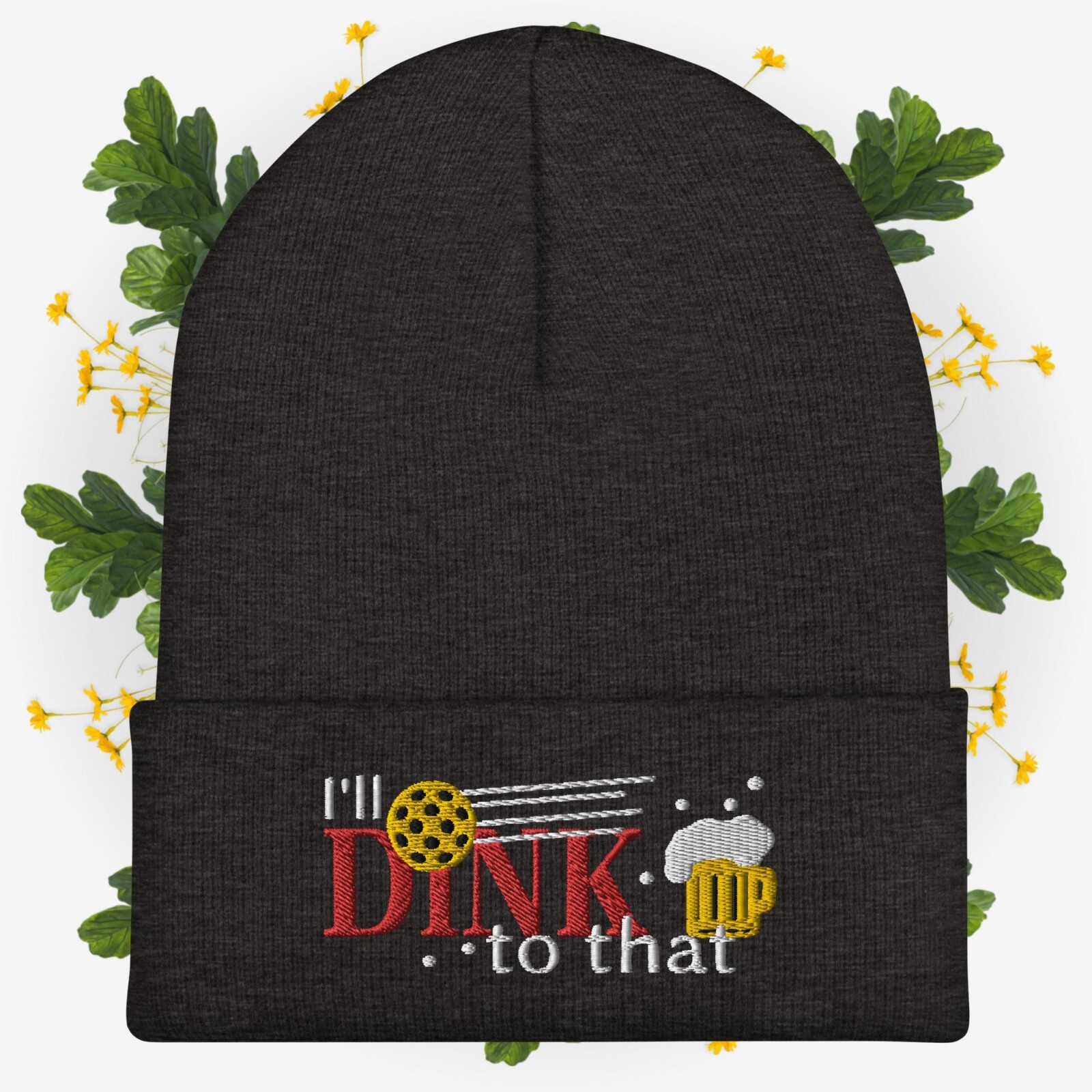 Pickleball Dink Beer Cuffed Knit Beanie
