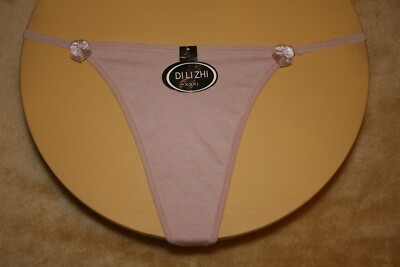 Medium Beige G-String with Shiny Criss Crossed Back, 2 Bows on Hips - XXXL