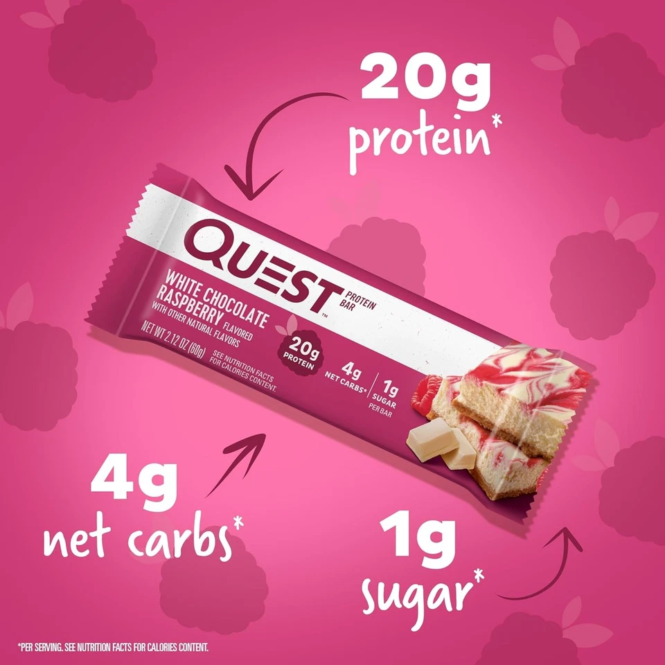 [US WAREHOUSE] Quest Nutrition Chocolate Blanco Frambuesa 12 Barras Sin Gluten Nuevo Foto 4 de 4