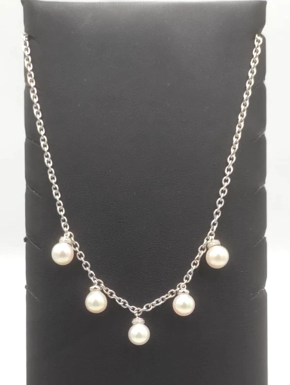 Collar Salvini de oro blanco macizo 18K con perlas y diamantes naturales Italia - Imagen 2 de 4