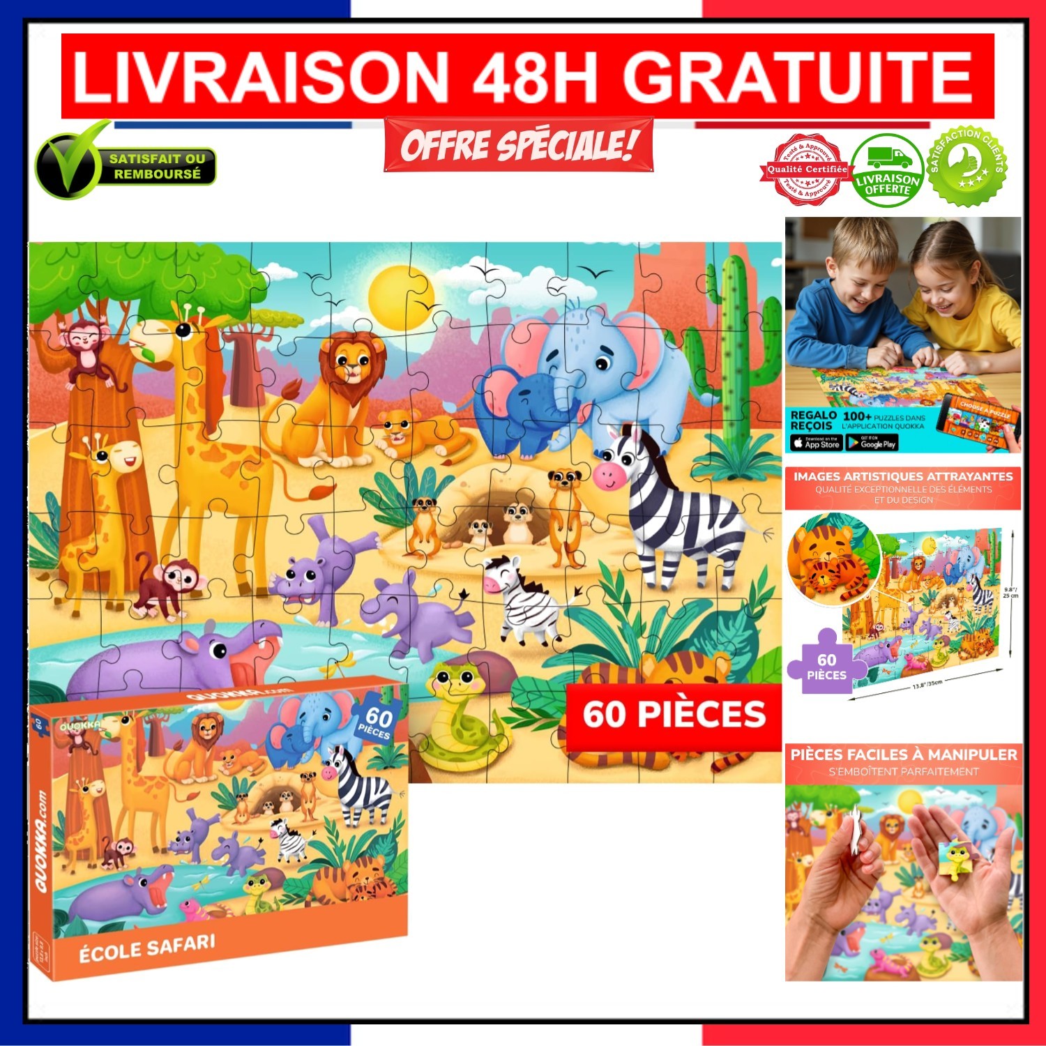 Puzzle tridimensionnel QUOKKA 60 pièces en relief pour développer la motricité fine 3-6 ans