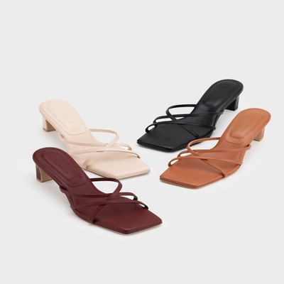 NOSE Cloud 9 Strappy Heel Slide Sandal For Women Squared Toe Comfortable Heels