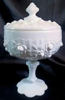 Vintage Fenton Milk Glass Cabbage Rose Pedestal Candy Dish Covered Bowl Compote
