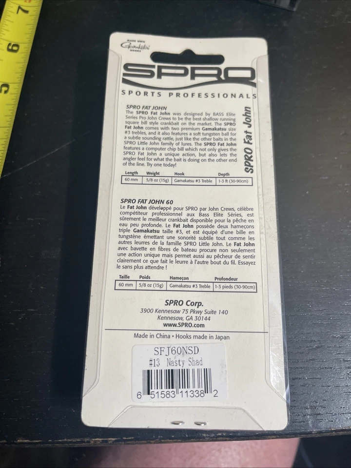 Isca rígida SPRO Fat John 60 Crankbait #13 Nasty Shad 2 1/3 polegadas 5/8 oz nova na caixa - Imagem 4 de 4
