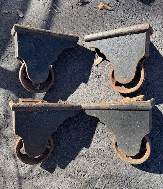 Set of 4 Vintage Antique Cast Iron Safe Caster Wheels