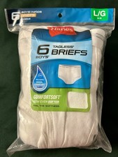 Hanes Boys Tagless White Briefs - Sz Large L 14-16  6Pack NEW