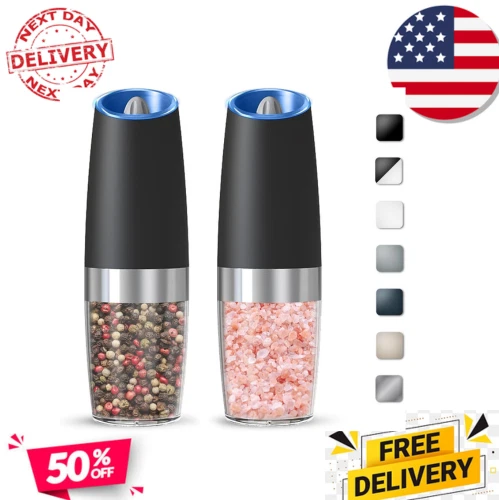 Gravity Electric Salt and Pepper Grinder Set of 2, Automatic Salt and Pepper Gri