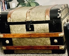 Antique Steamer Trunk From 1800s with Key Lock Original Paint