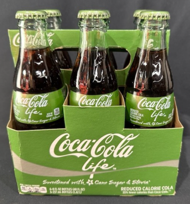 Coca-Cola Life 6-Pack 8oz Sealed Glass Bottles Green Label