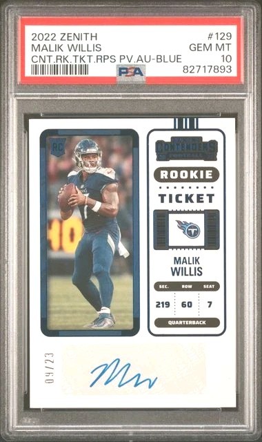 Malik Willis Panini Zenith Contenders Rookie Ticket Rps Preview Autograph #129 Blue