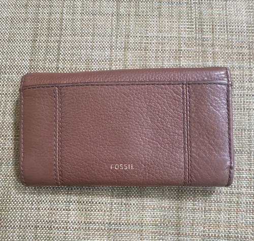 Fossil Brown Women's Bifold Wallet, Logo, Zipper Coin Pocket, Credit Card
