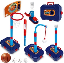 4 in 1 Basketball Hoop for Kids 1-3, 3-5, Toddler Basketball Goal and T Ball Set