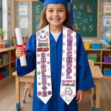 Custom Marie Cat Preschool Grad Sash 2026 Kindergarten Graduation Stole