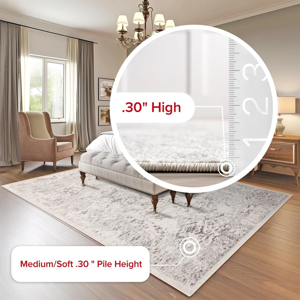 Alfombra vintage descolorida Odell, 4' x 6', marfil, rectangular, 0,47" de grosor Foto 4 de 4