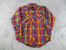 Vintage Wrangler Shirt Mens 16 Rainbow Plaid Pearl Snap Western Made USA 70s